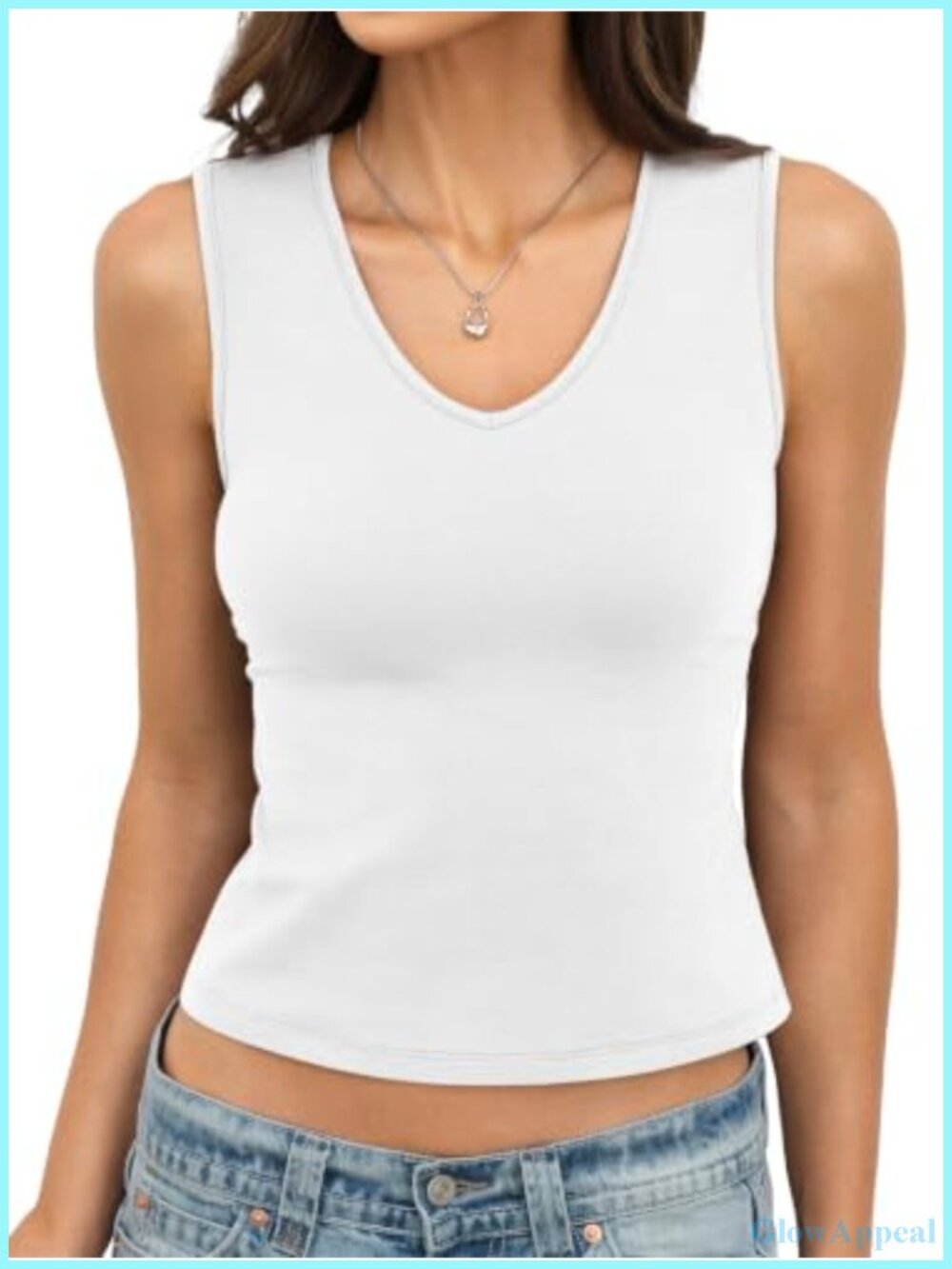 Womens Cotton V Neck Wide Strap Tank Top Sleeveless Crop Top